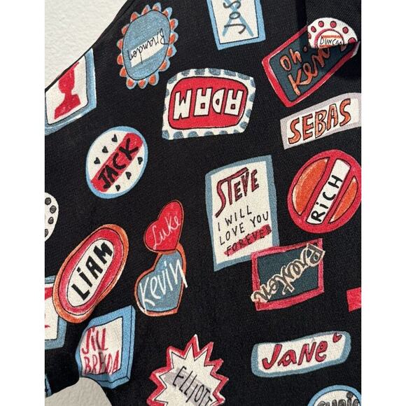 Zara Size Medium Boys Names Heart Print Drop Waist Dress Button Front Artsy RARE - Picture 6 of 9